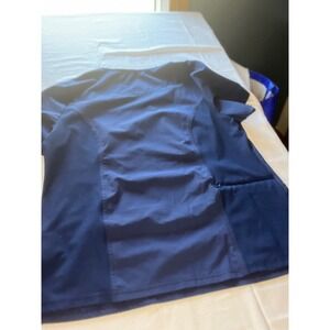 Elle Medical Scrub Top Navy Blue Mock Wrap V-Neck Short Sleeve XL Womens